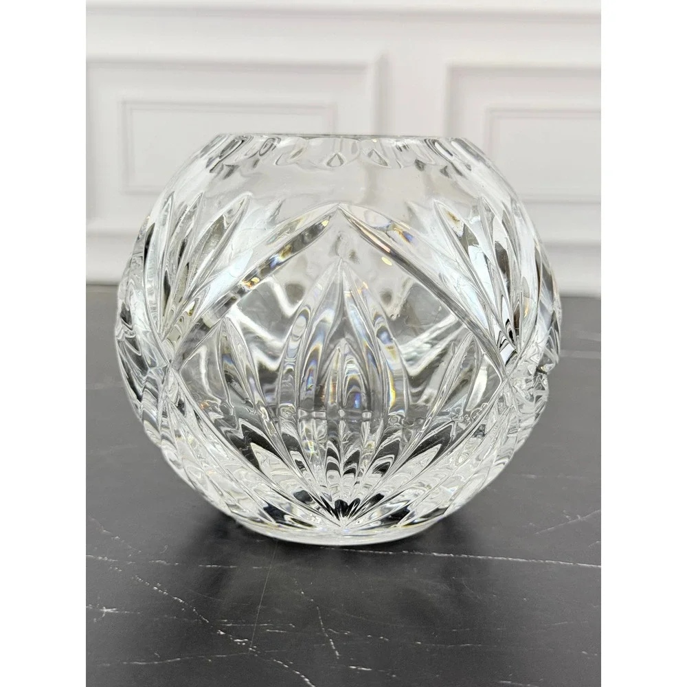 Vintage Bohemian Cut Pinwheel Pattern Cut Crystal Sphere Vase 4